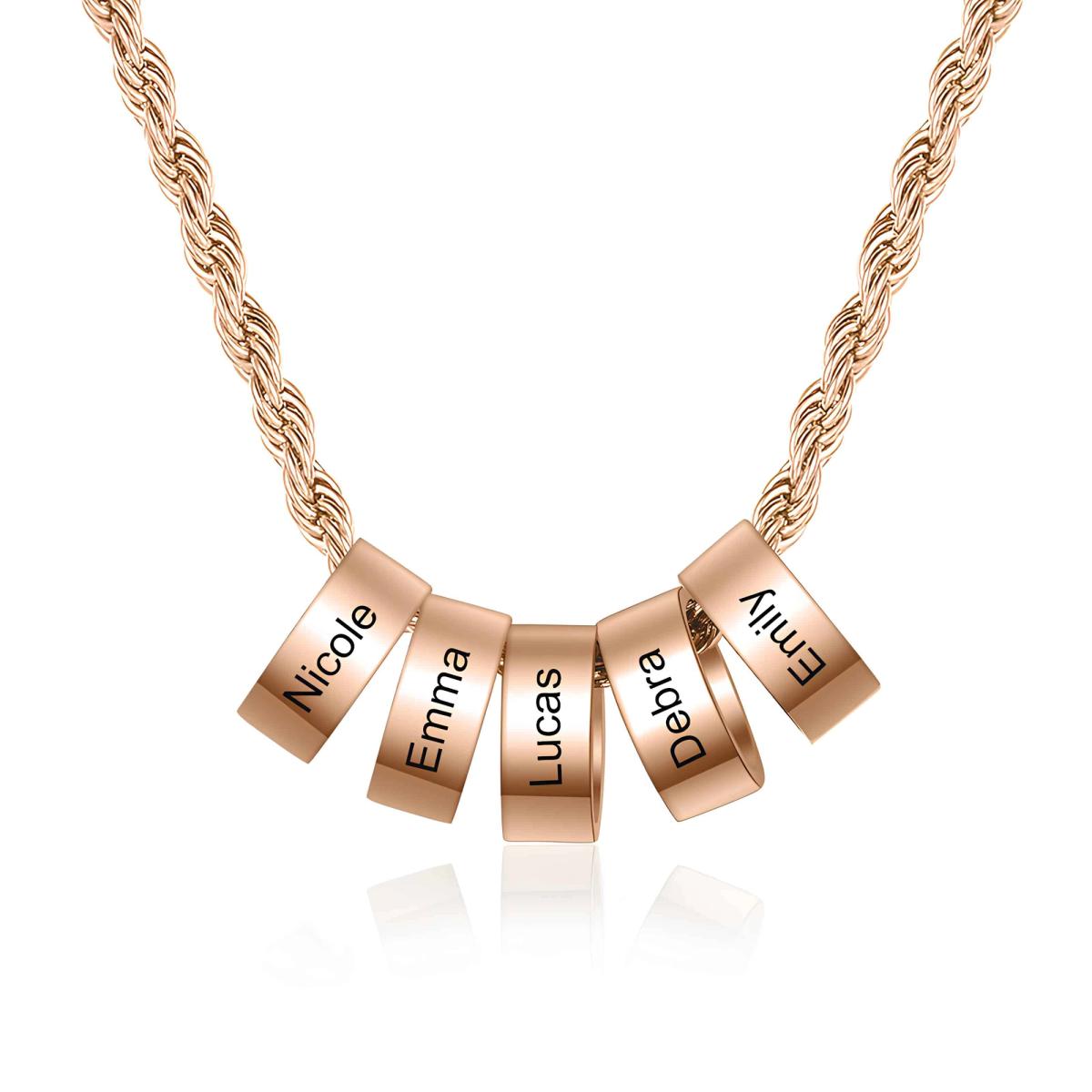 Rose gold mom charm necklace with family names