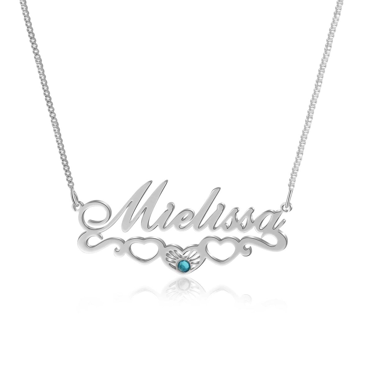 Heart birthstone name necklace — a birthstone gift for mom