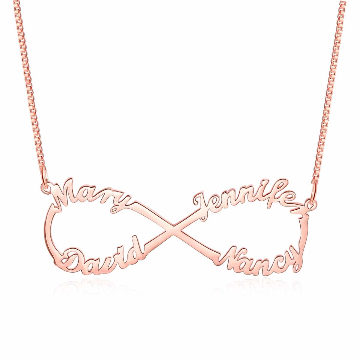 Rose gold personalized infinity name necklace for mom
