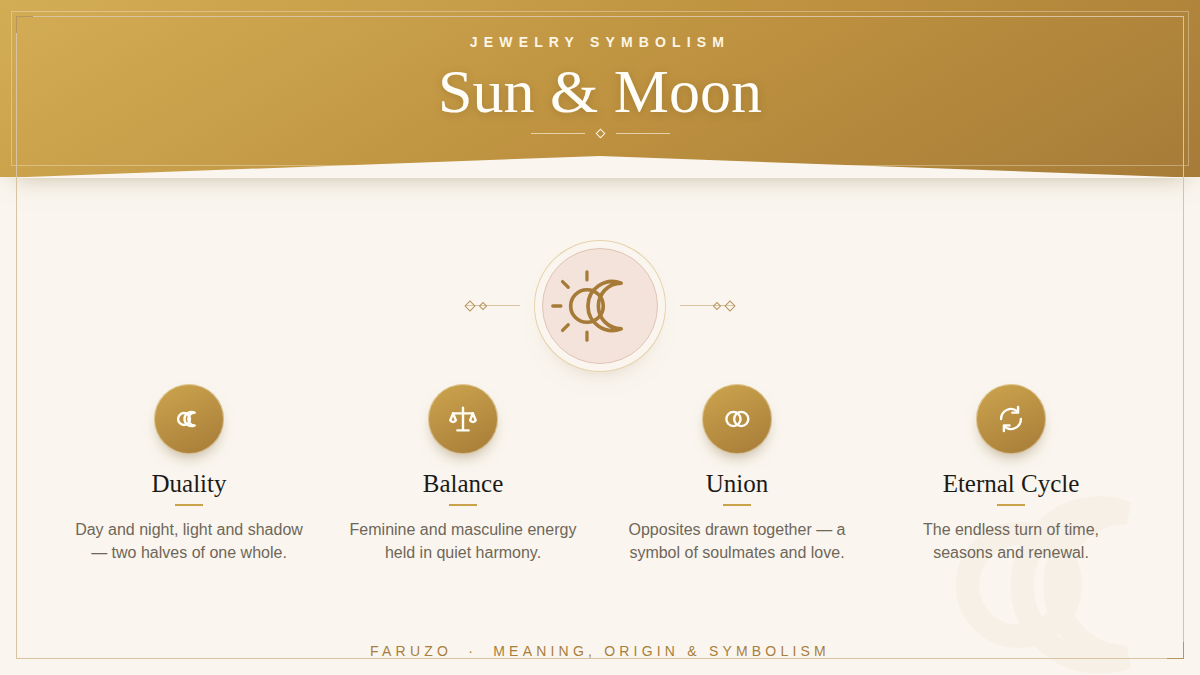The sun and moon symbol — duality, balance, union and the eternal cycle, a FARUZO jewelry symbolism guide