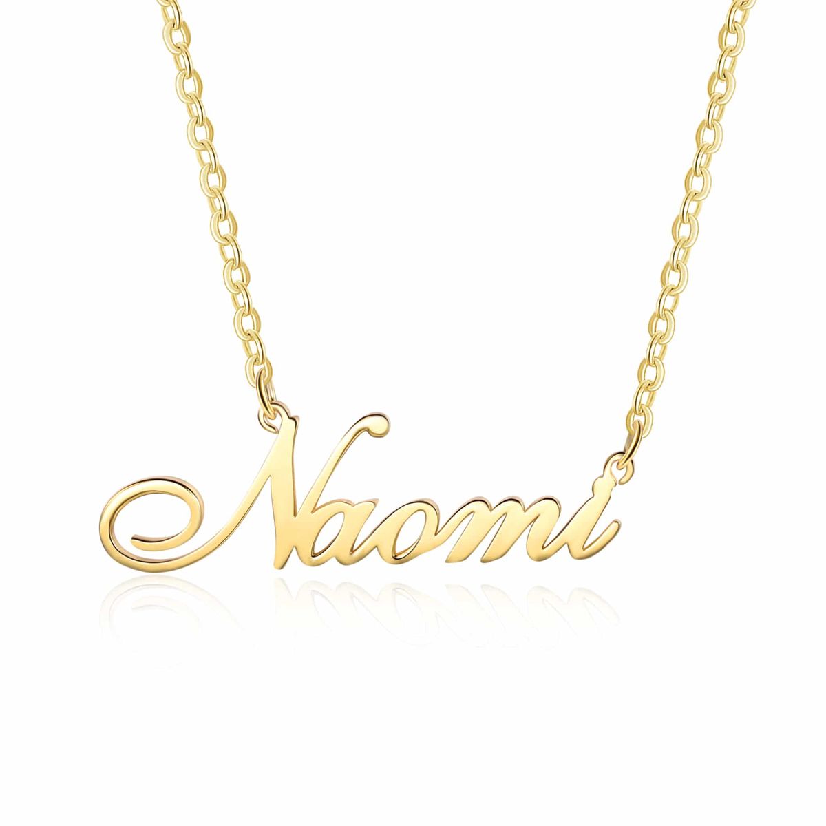 FARUZO nameplate name necklace in gold, available in solid 14k gold and sterling silver