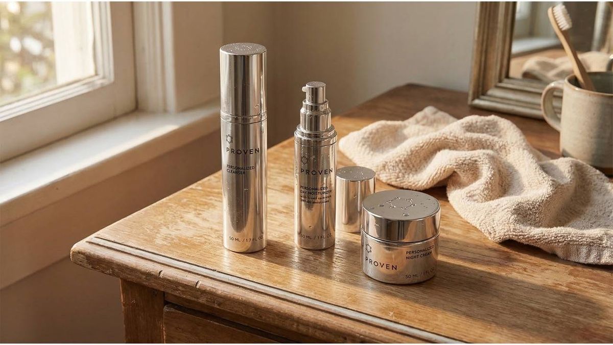 PROVEN 3-step system on bathroom counter