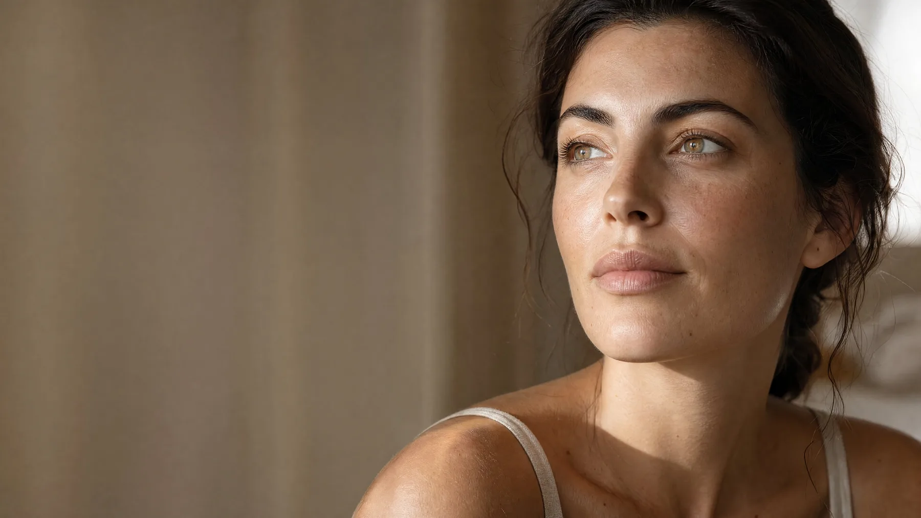 Skin types — a calm portrait with healthy, natural skin