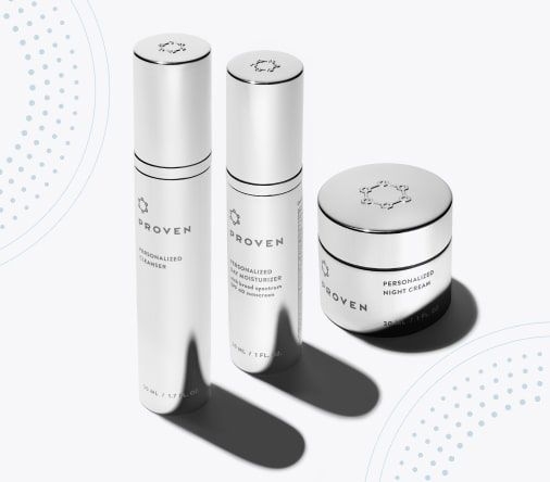 Three chrome PROVEN bottles in studio light