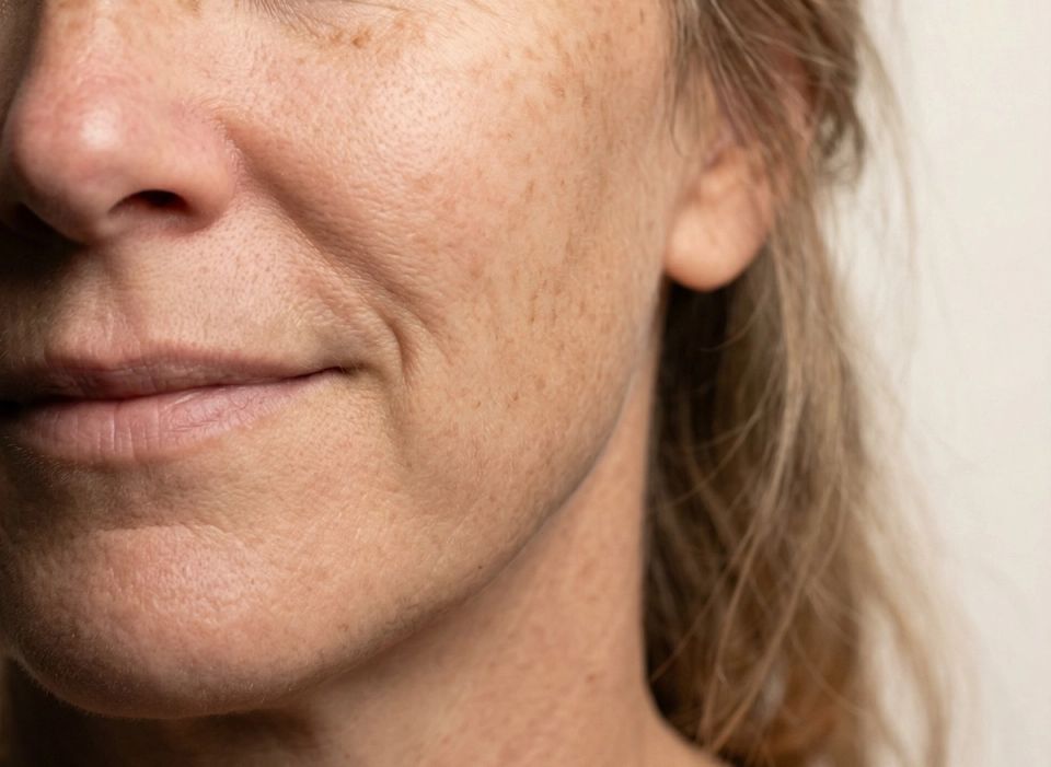 Skin close-up with data overlay showing personalization factors