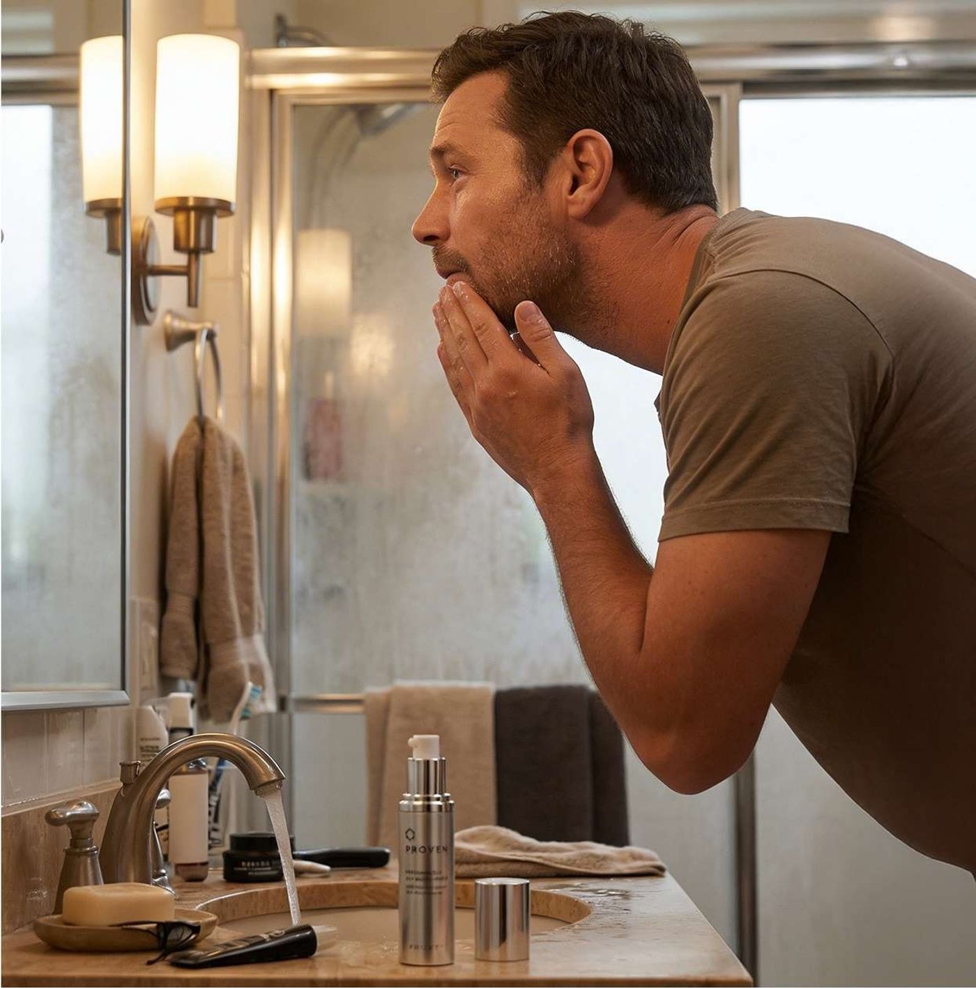 Man applying personalized PROVEN skincare