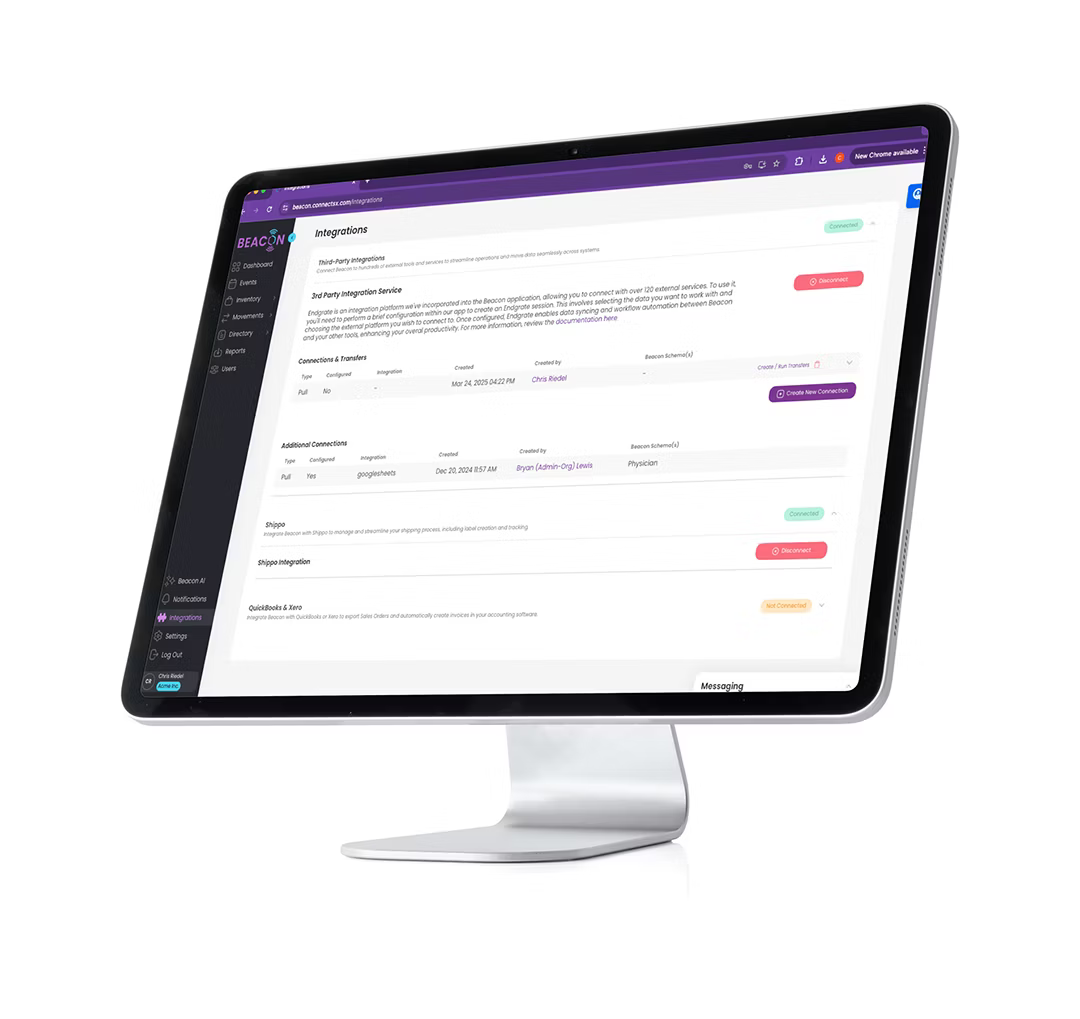 A computer displaying Beacon medical inventory management software