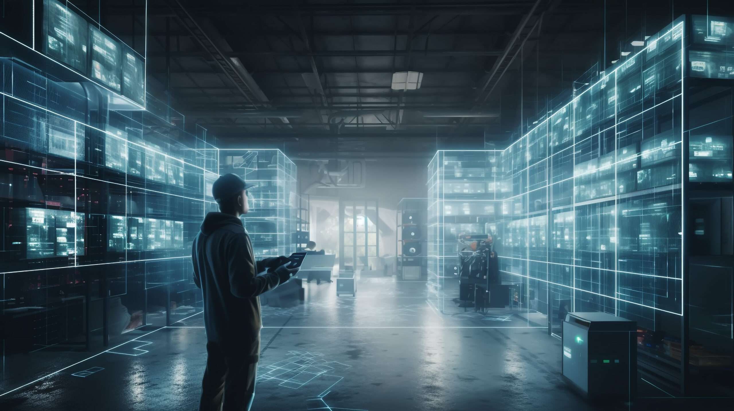 digital twin in warehouse to represent a futuristic medtech industry operation