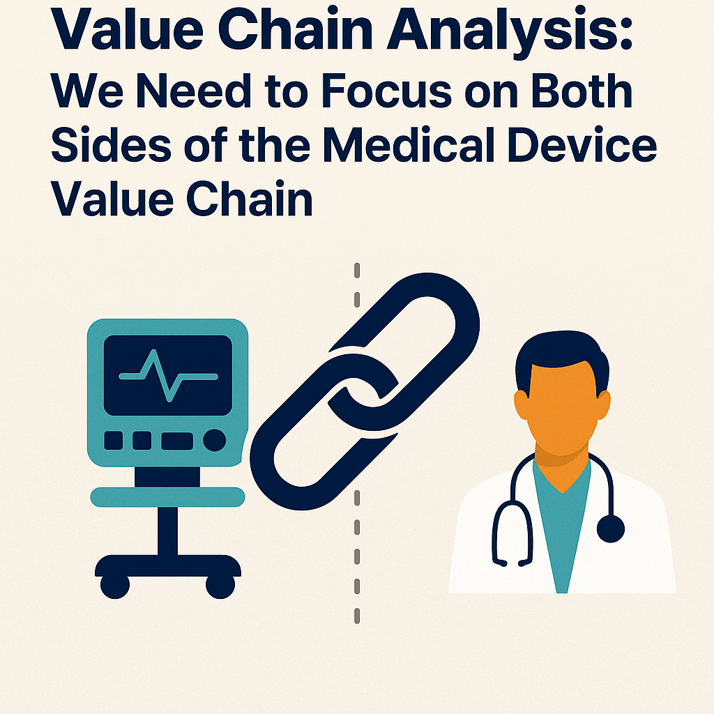 a split screen image showing a doctor and a computer screen on a dolly to represent Value chain analysis and focusing on both sides of the value chain
