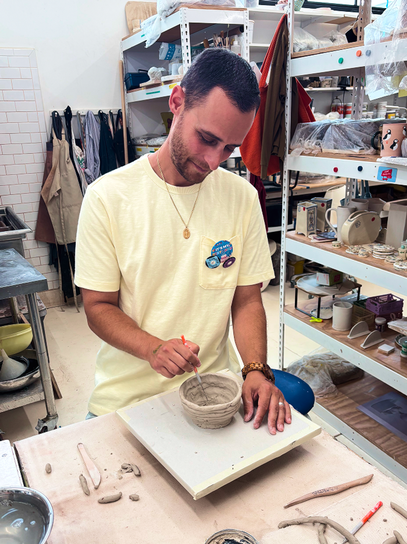 Jason building a ceramic bowl in new york city - beardwood