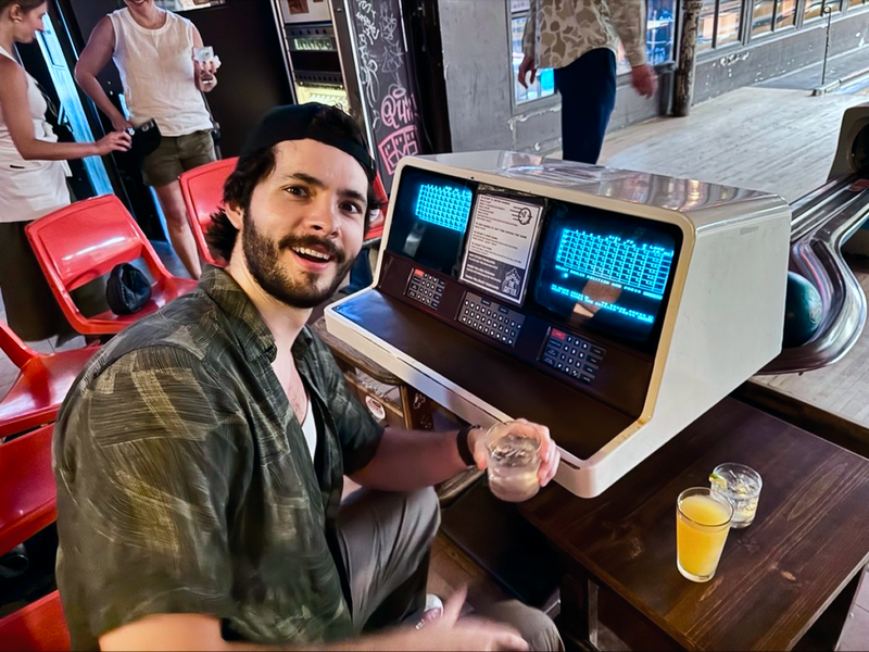 Cullen at a bowling alley in new york city - beardwood