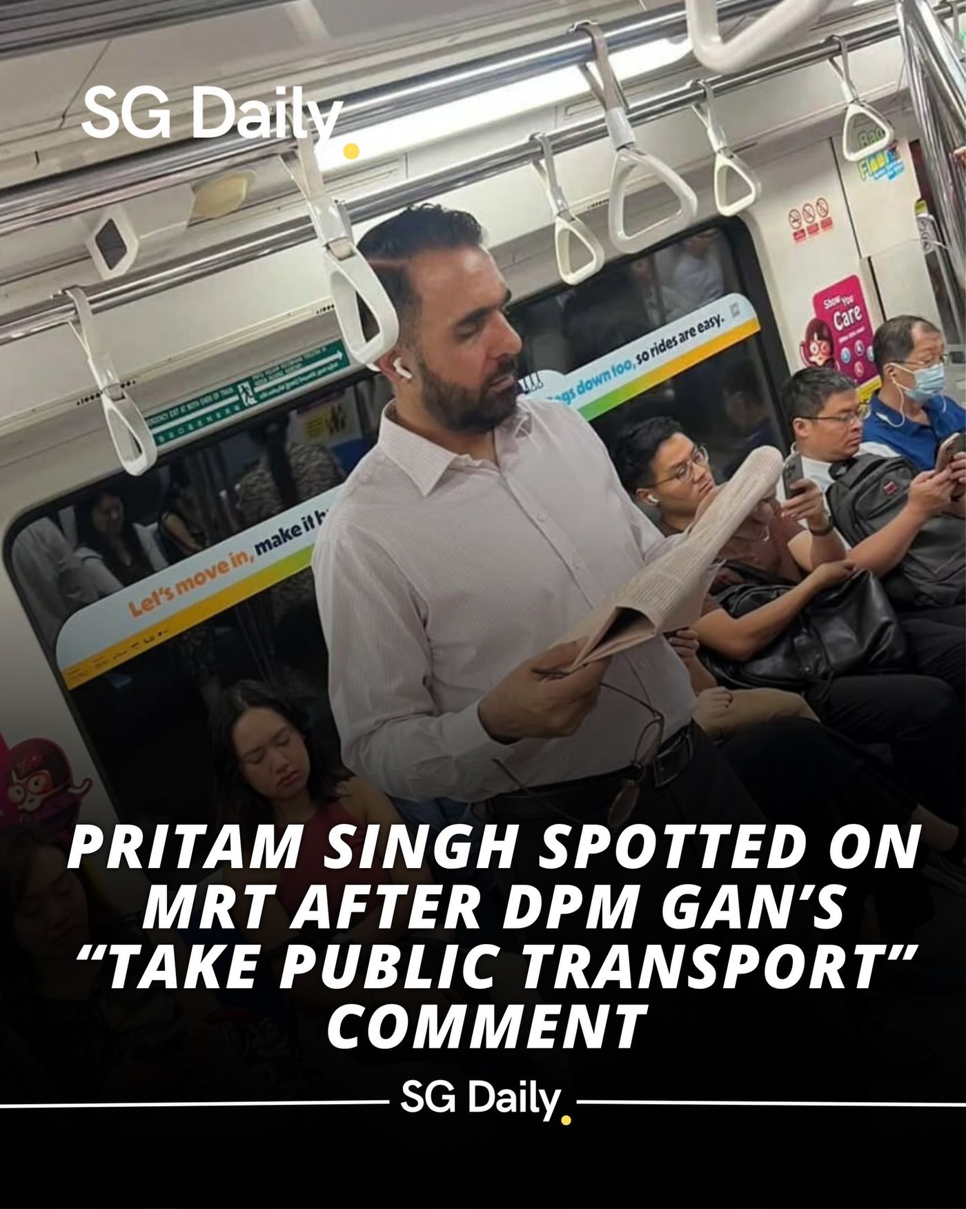 Pritam Singh spotted on MRT after call to take public transport