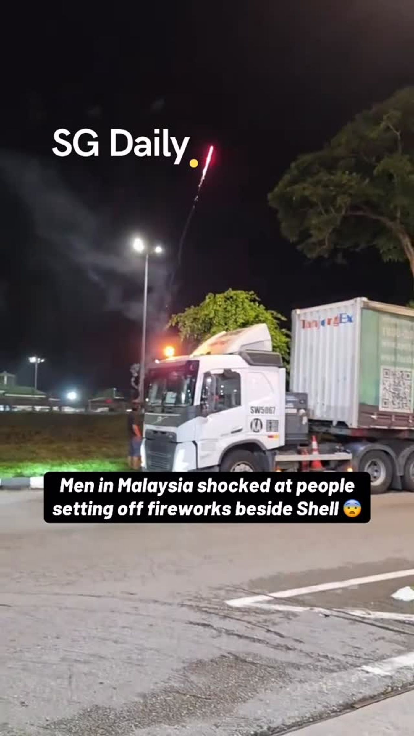 Fireworks set off beside Shell station in Malaysia