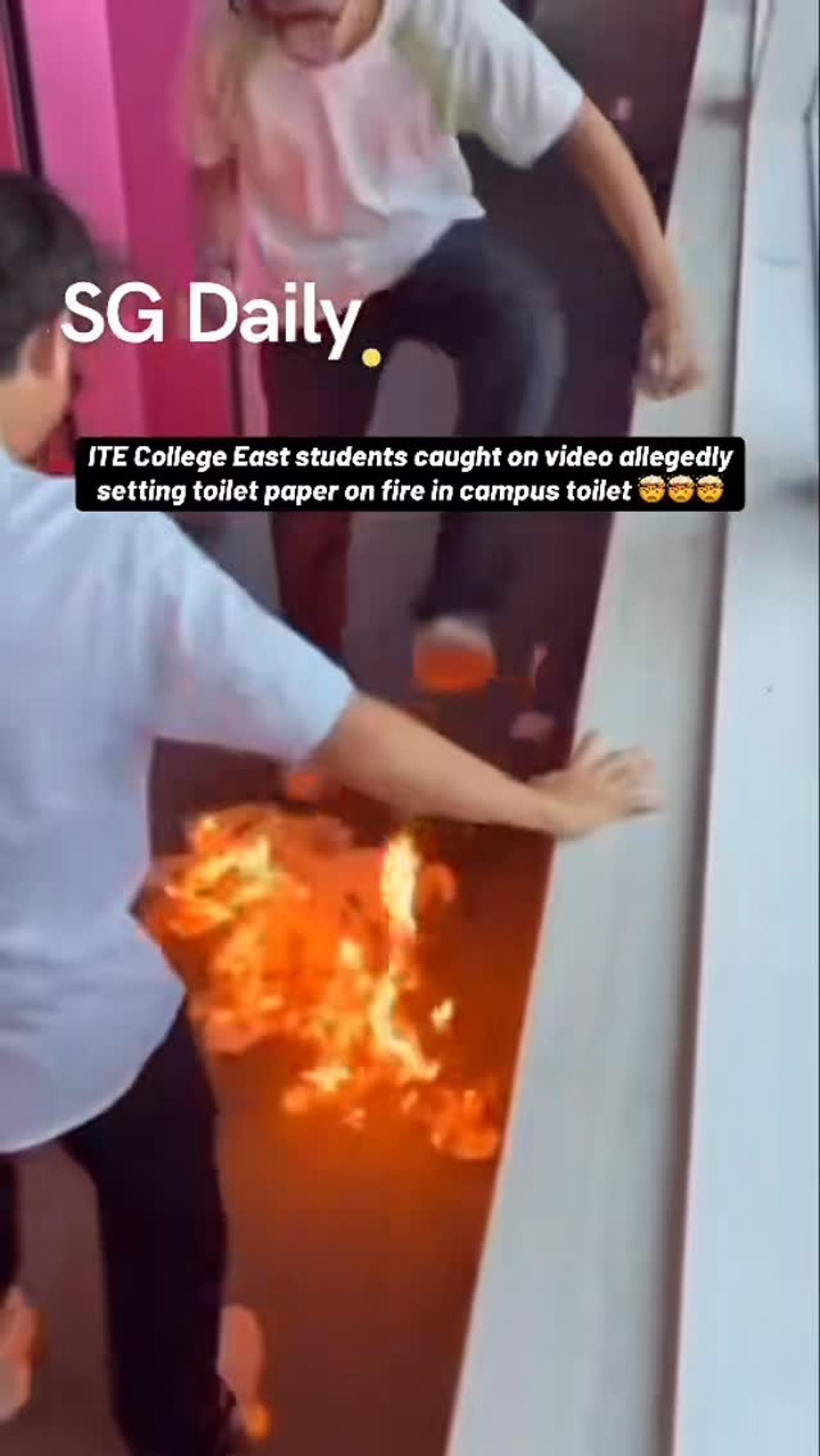 ITE College East students caught on video allegedly setting toilet paper on fire