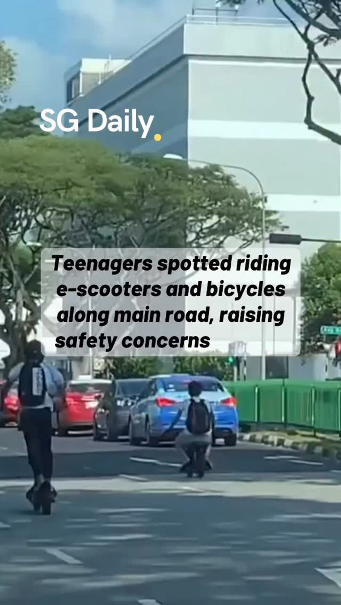 Teenagers spotted riding e-scooters and bicycles along main road, raising safety concerns