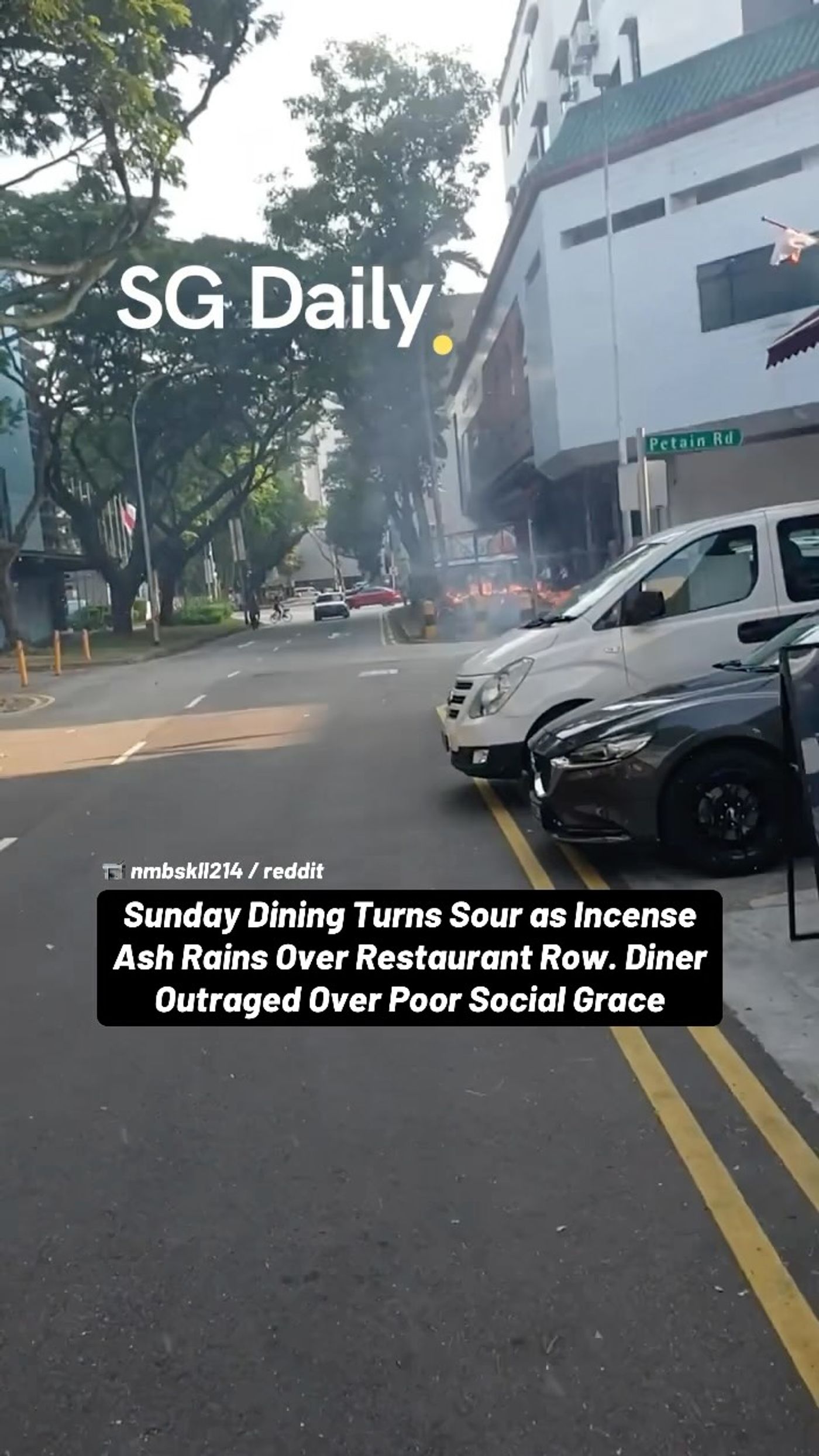 Sunday dining turns sour as incense ash rains over restaurant row