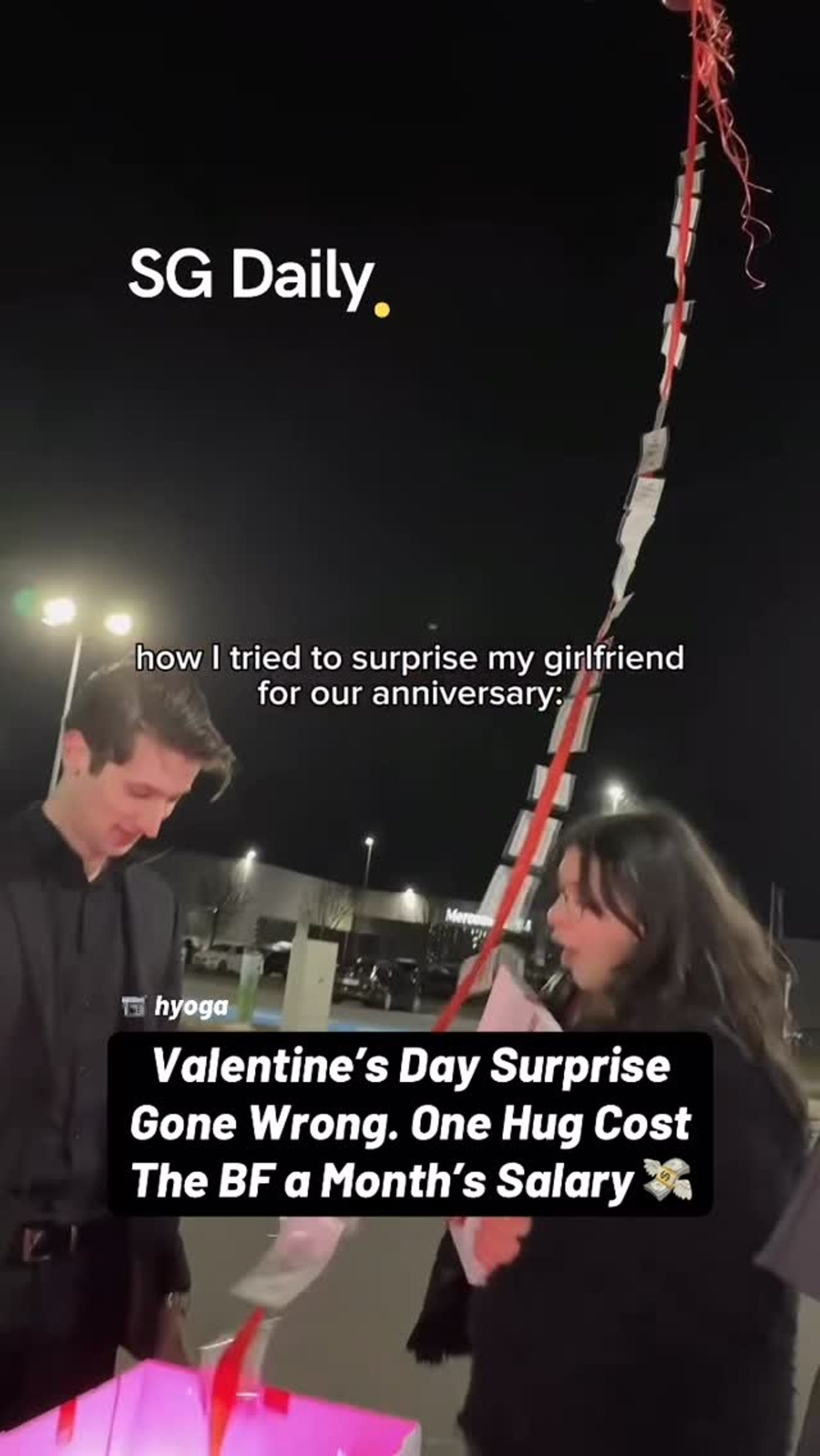 Valentine's Day surprise goes wrong after money chain detaches