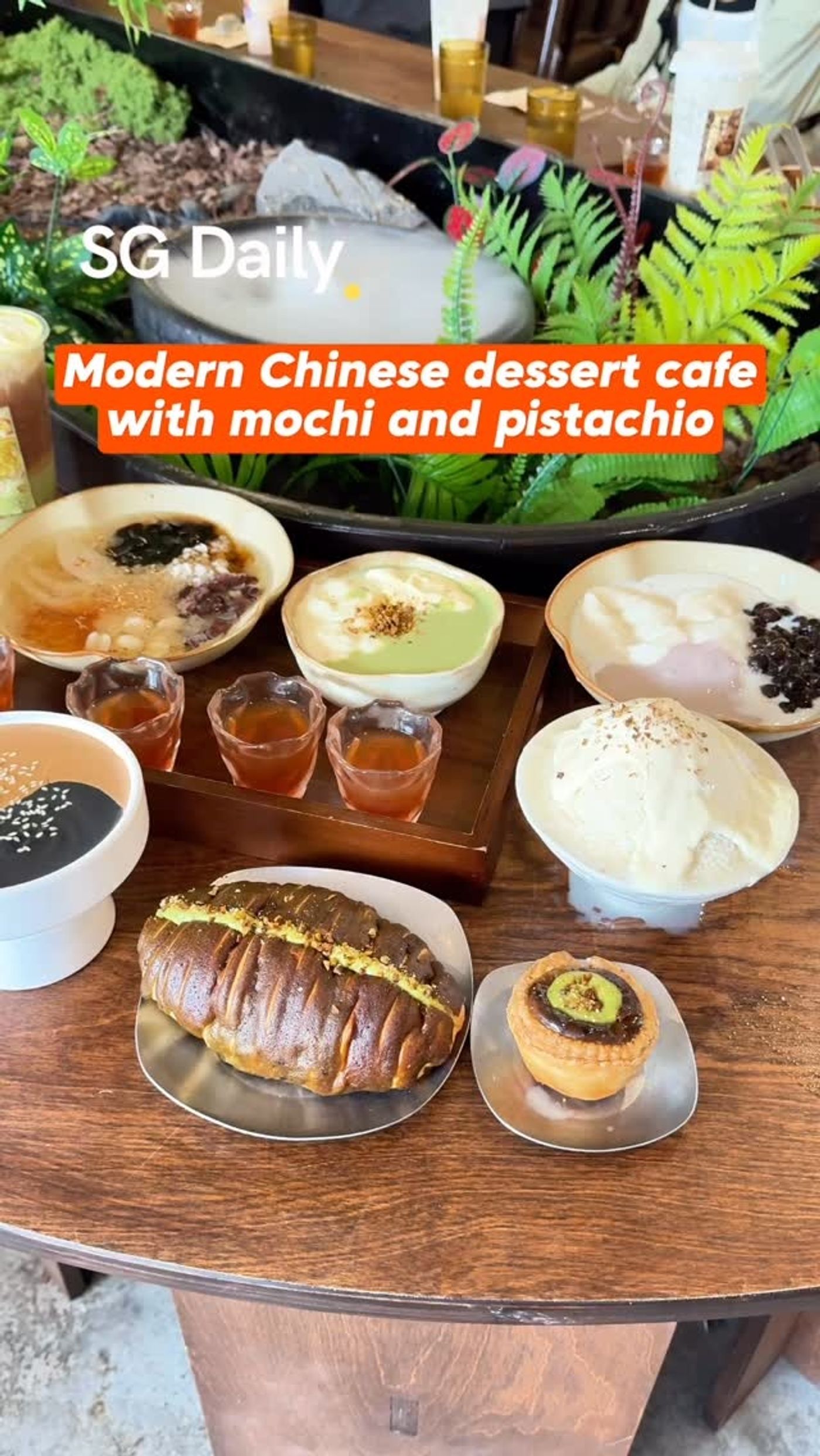 Modern Chinese dessert cafe with mochi and pistachio
