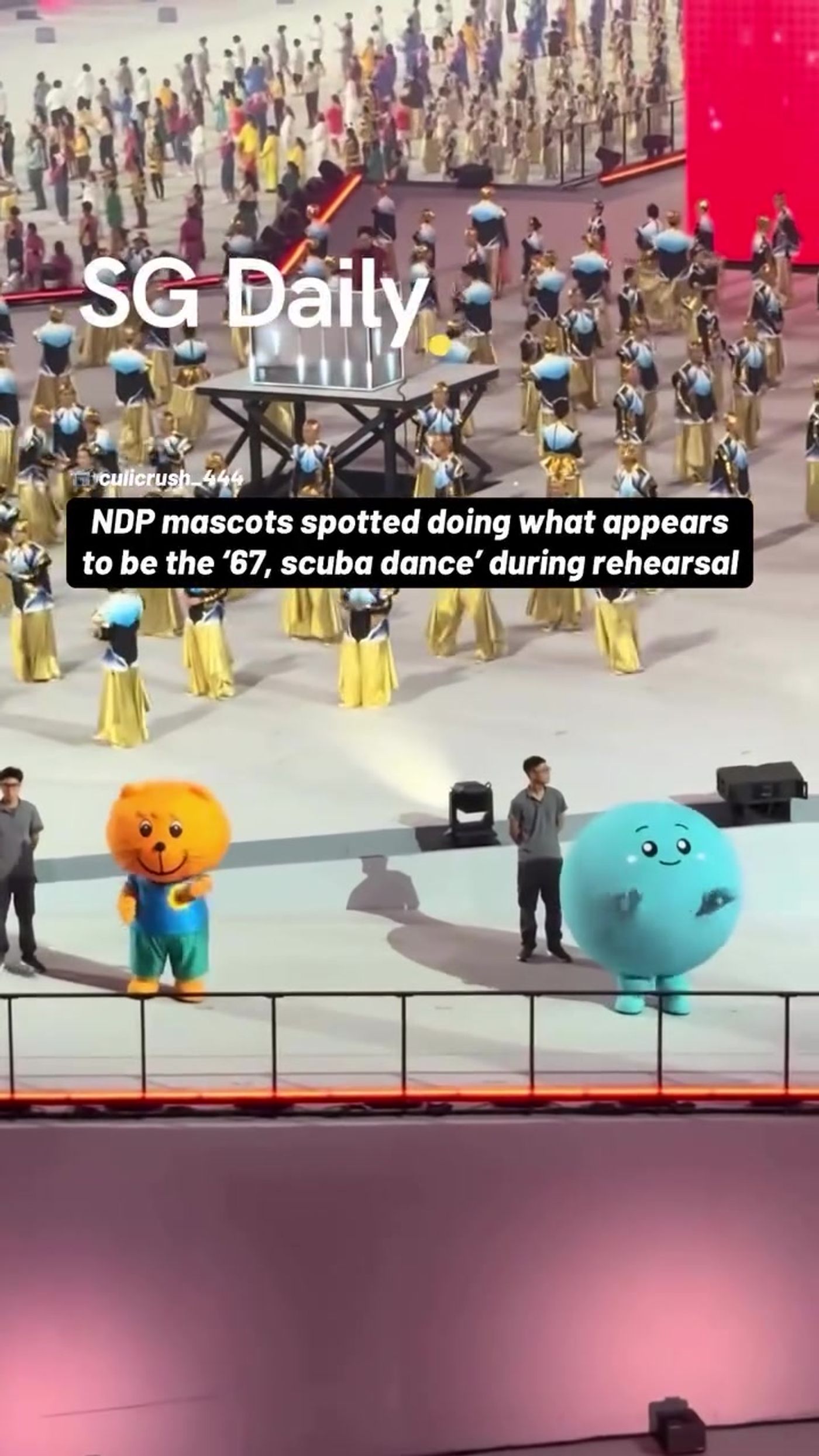 NDP mascots spotted doing what appears to be the '67, scuba dance' during rehearsal
