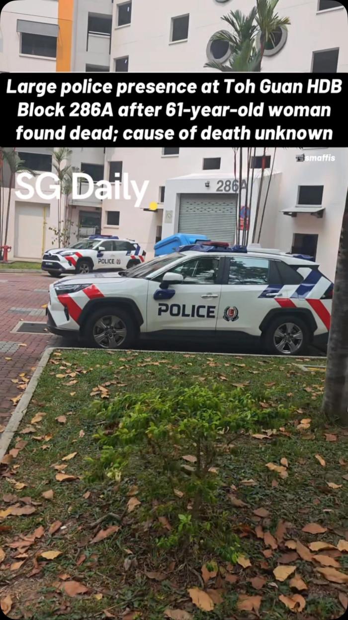 Large police presence at Toh Guan HDB Block 286A after 61-year-old woman found dead