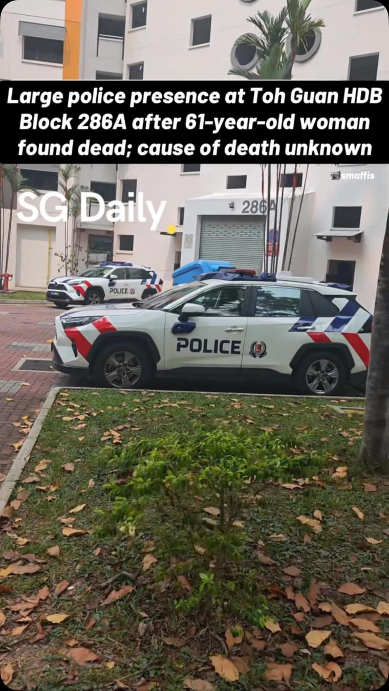 Large police presence at Toh Guan HDB Block 286A after 61-year-old woman found dead