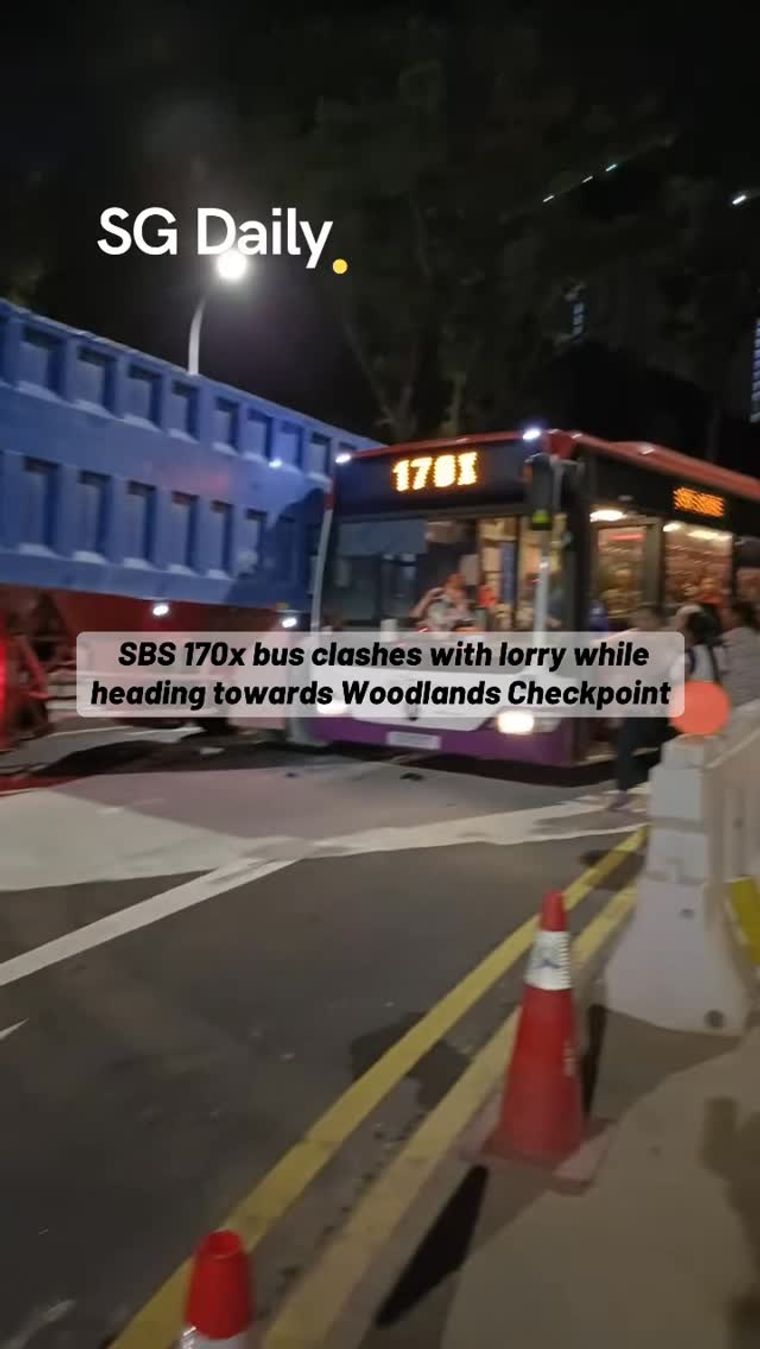 SBS 170X bus clashes with lorry while heading towards Woodlands Checkpoint