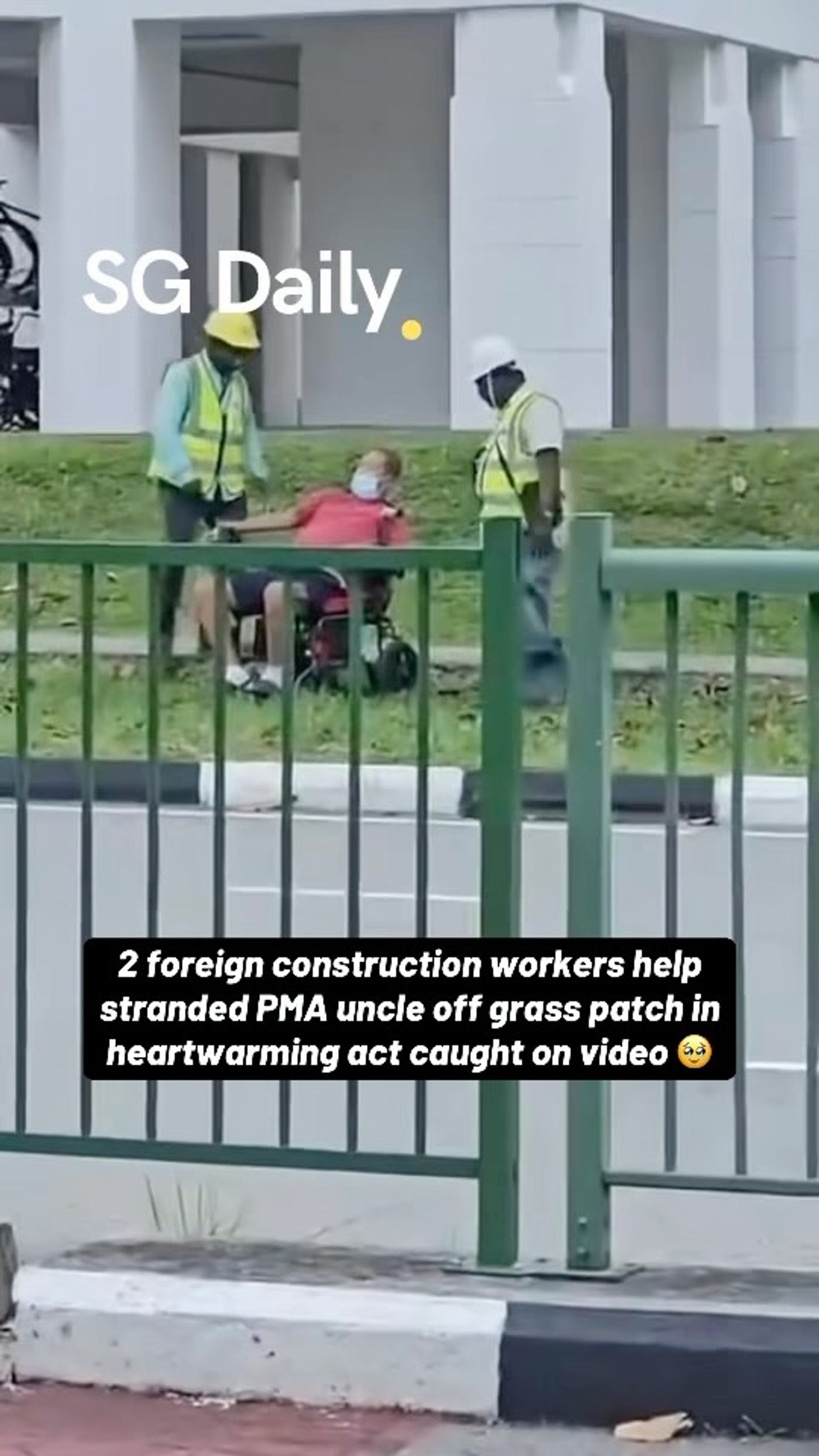 2 foreign construction workers help stranded PMA uncle off grass patch