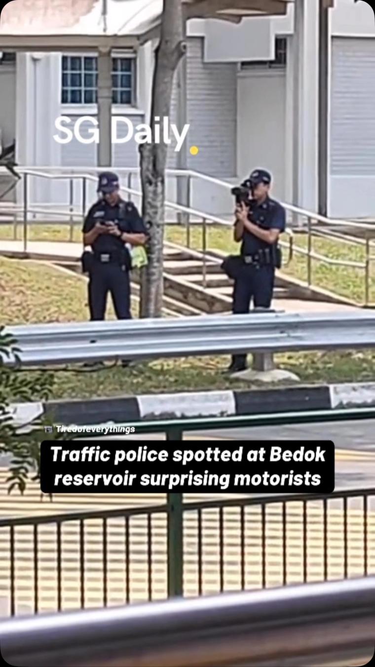Traffic police spotted at Bedok reservoir surprising motorists