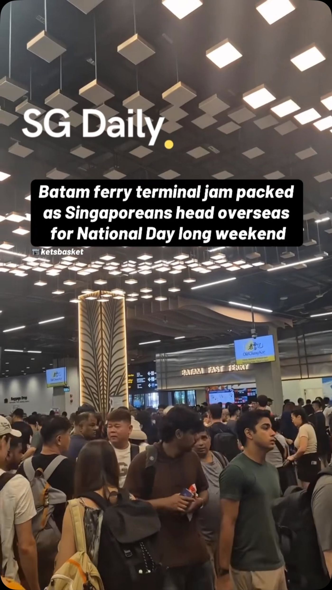 Batam ferry terminal jam packed as Singaporeans head overseas for National Day long weekend
