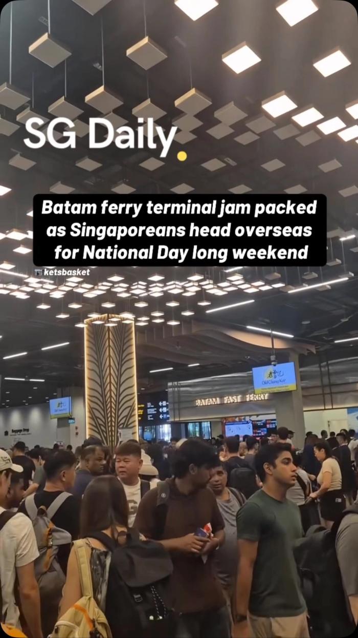 Batam ferry terminal jam packed as Singaporeans head overseas for National Day long weekend