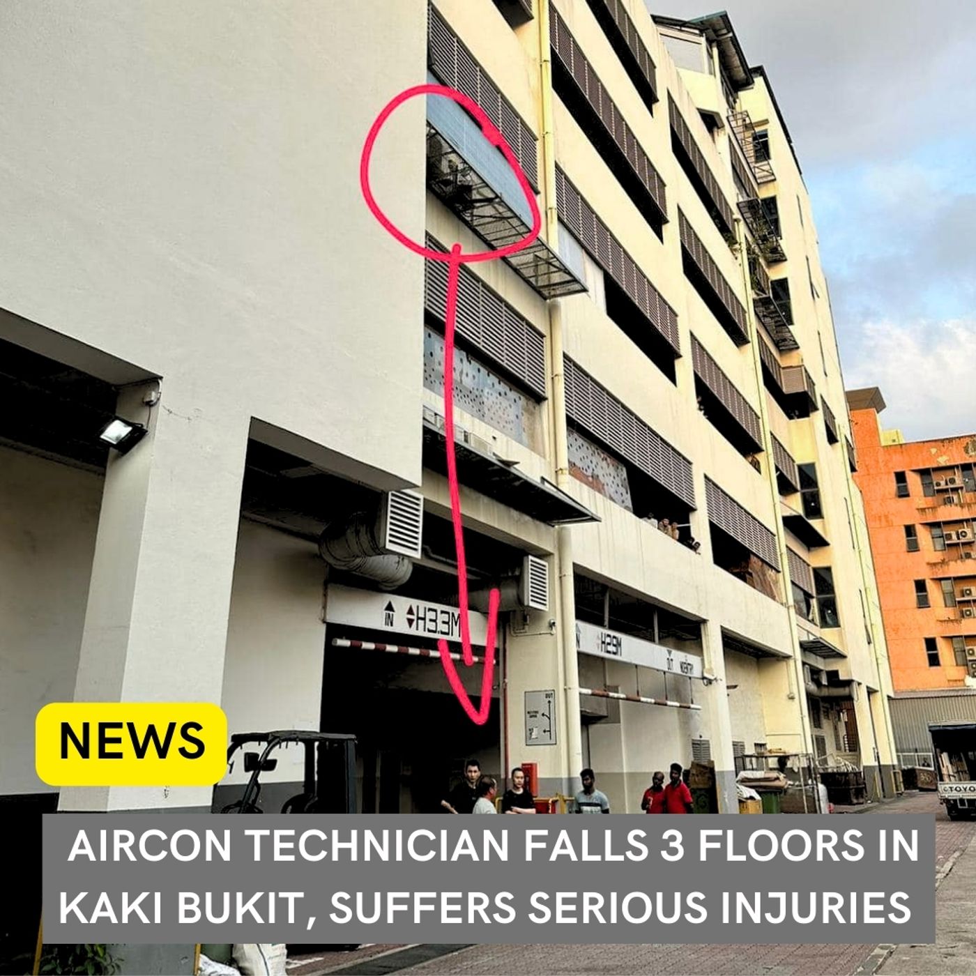 Aircon technician falls three floors at Kaki Bukit building
