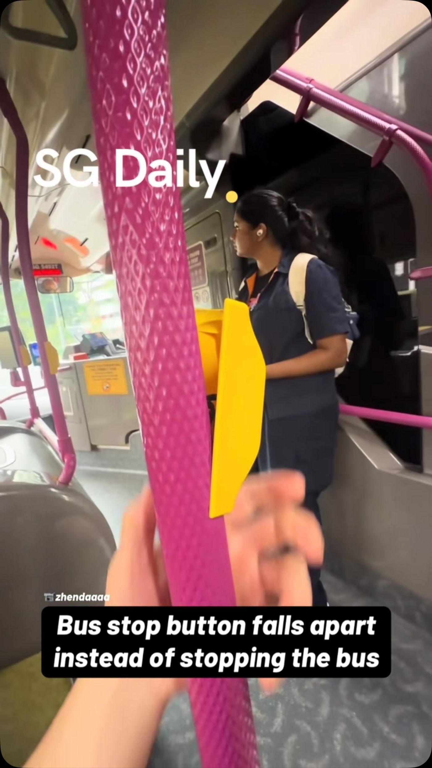 Bus stop button falls apart instead of stopping the bus