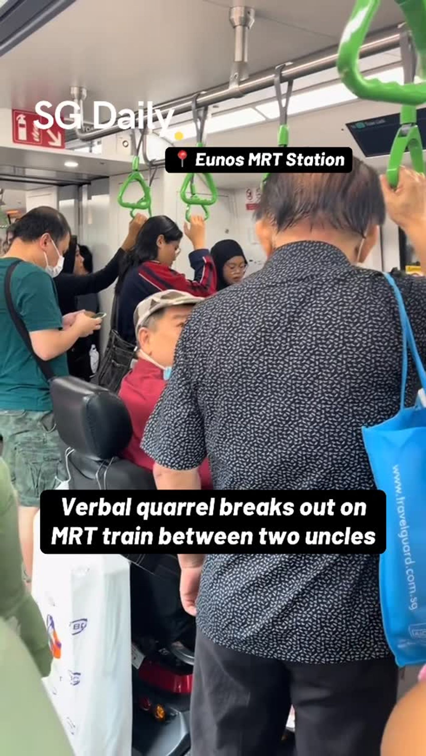 Two men argue on MRT train near Eunos station