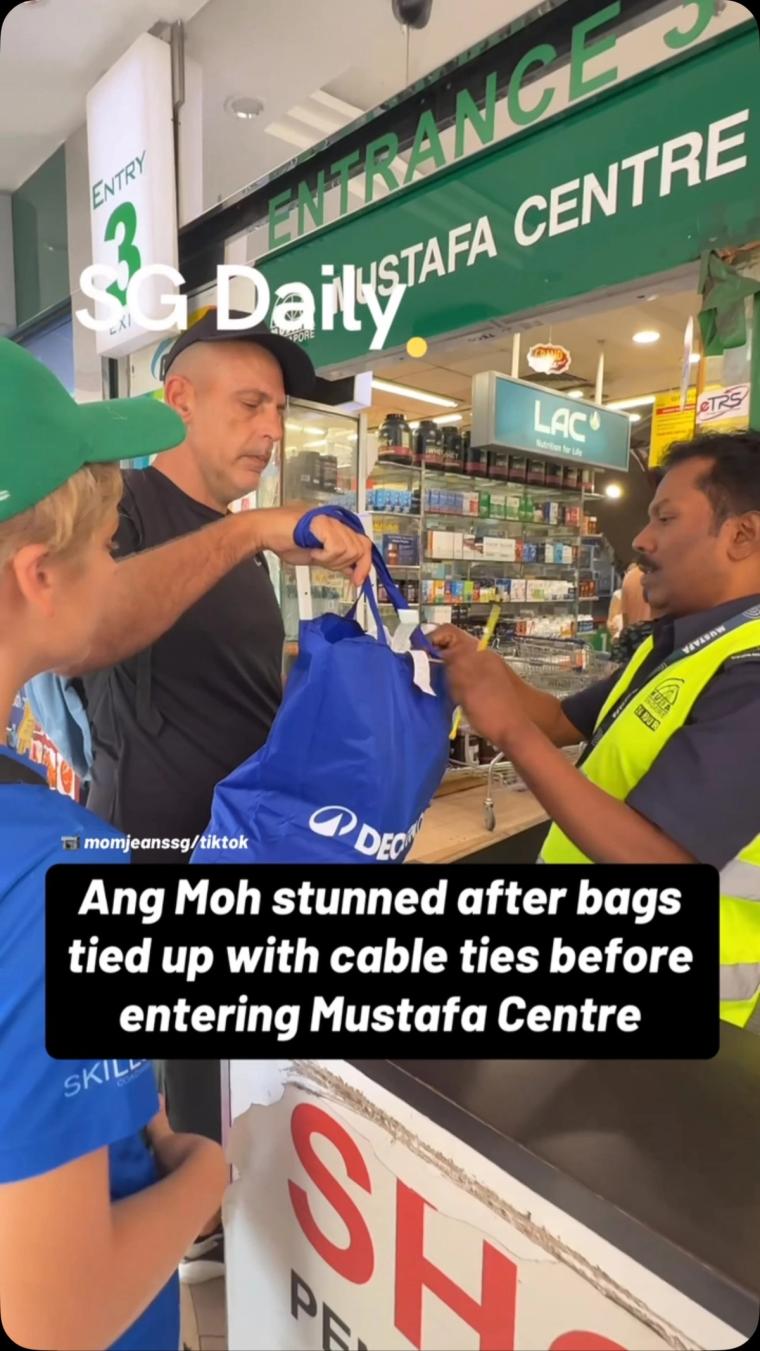 Ang Moh stunned after bags tied up with cable ties before entering Mustafa Centre