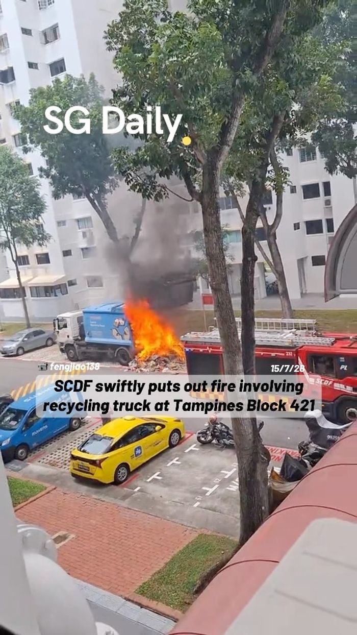 SCDF swiftly puts out fire involving recycling truck at Tampines Block 421