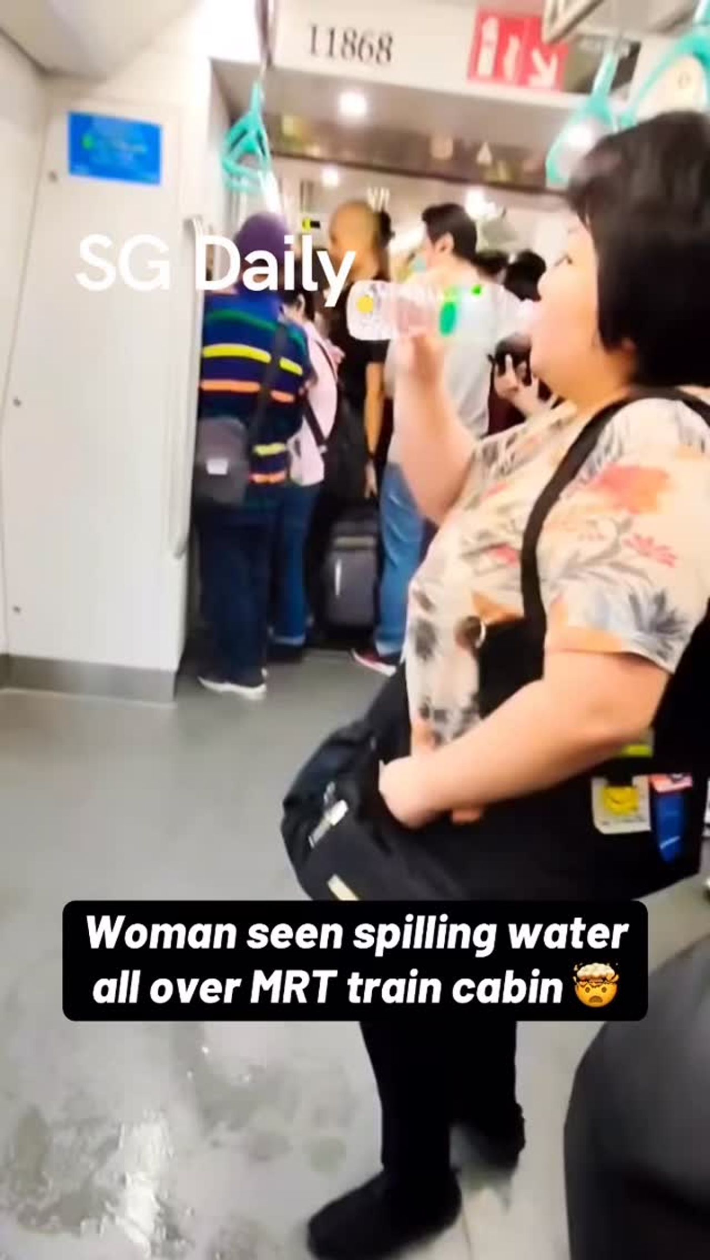 Woman seen spilling water across MRT train cabin