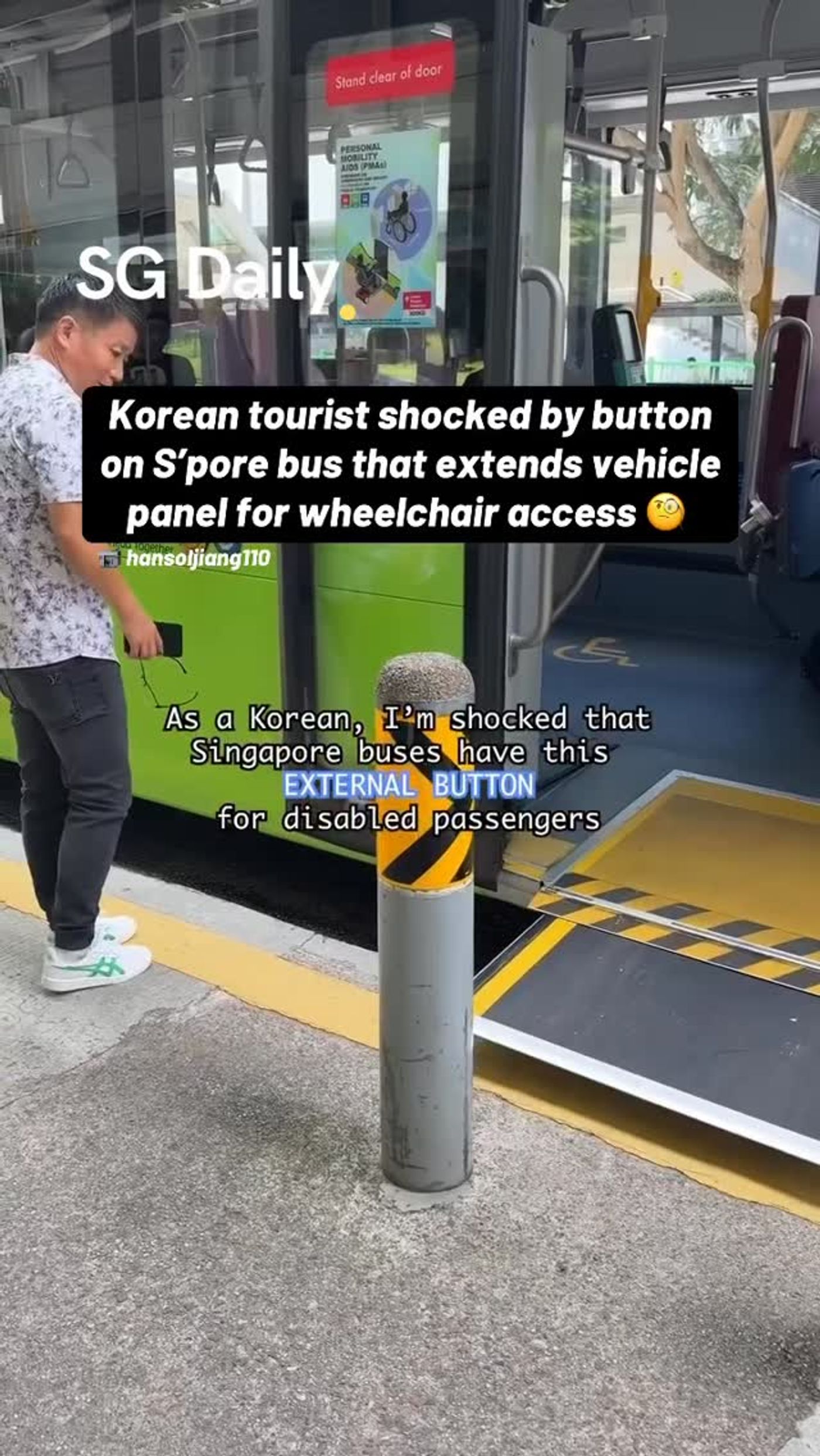 Korean tourist surprised by wheelchair-access button on Singapore bus