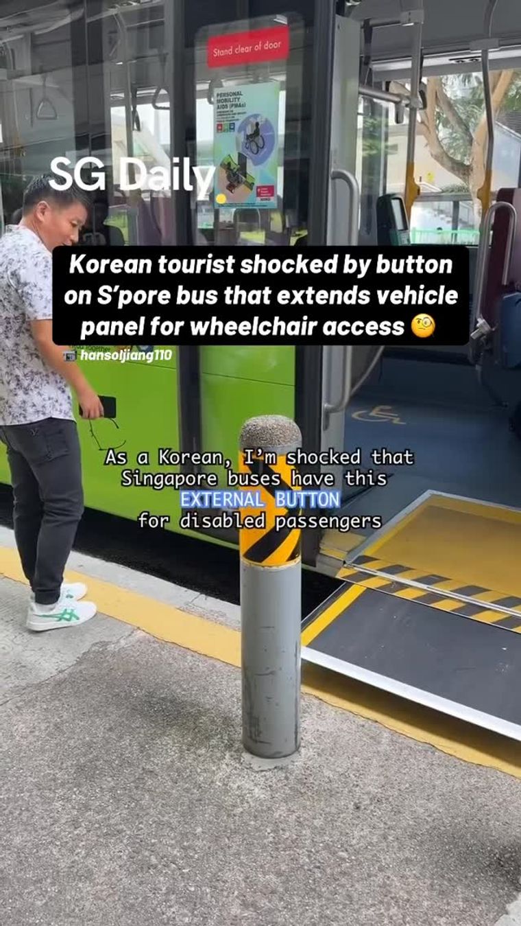 Korean tourist surprised by wheelchair-access button on Singapore bus