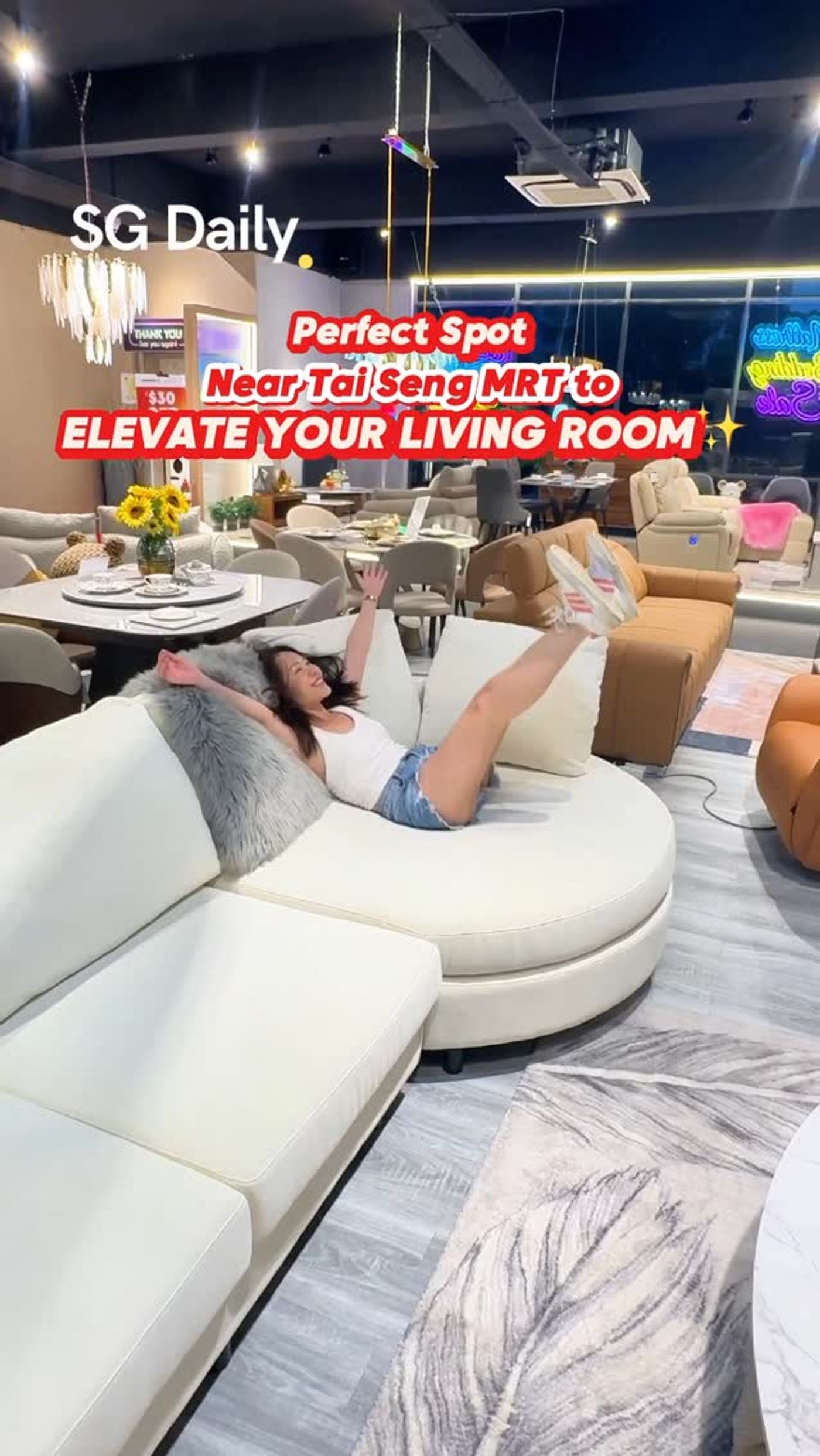 Inside Megafurniture’s living-room showroom near Tai Seng MRT