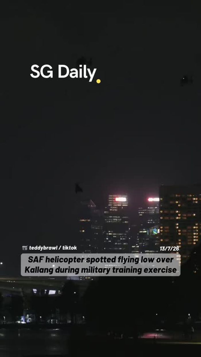 SAF helicopter spotted flying low over Kallang during military training exercise