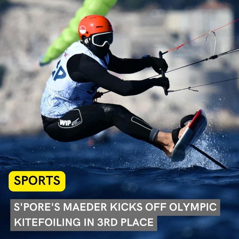 Singapore's Maeder kicks off Olympic kitefoiling in 3rd place