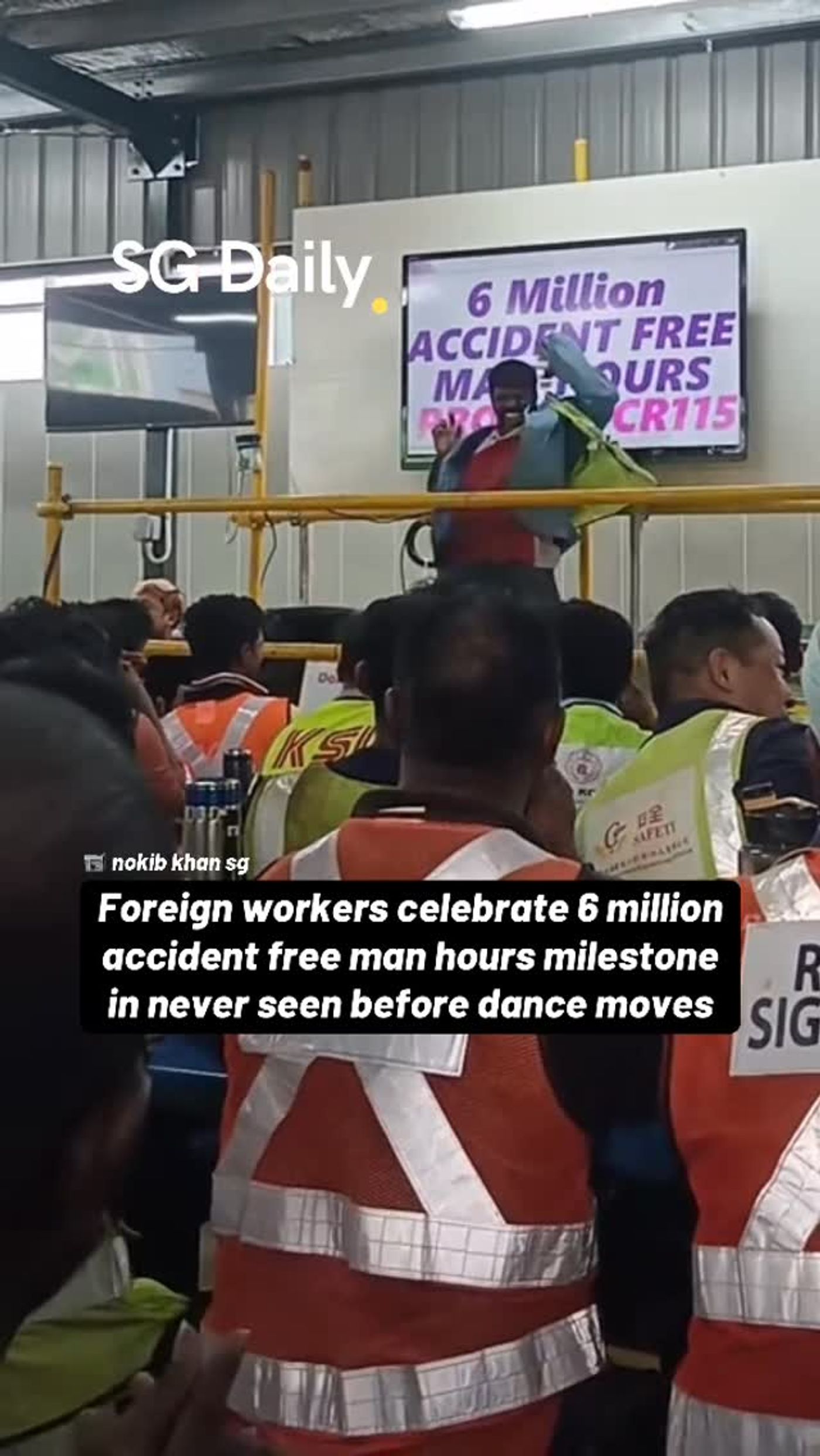Workers mark 6 million accident-free man hours with a group dance
