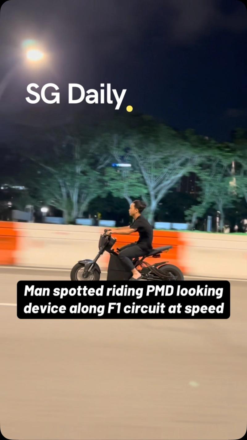 Man spotted riding PMD-looking device along F1 circuit at speed
