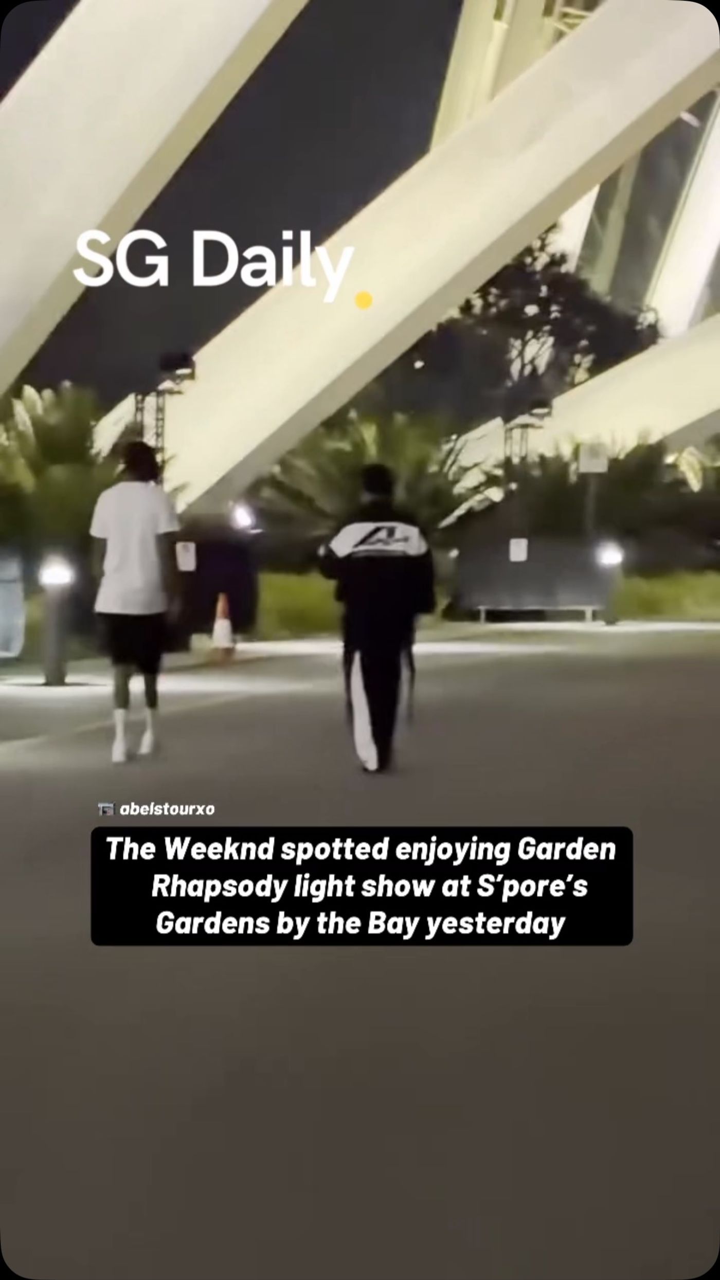 The Weeknd spotted enjoying Garden Rhapsody light show at S'pore's Gardens by the Bay yesterday