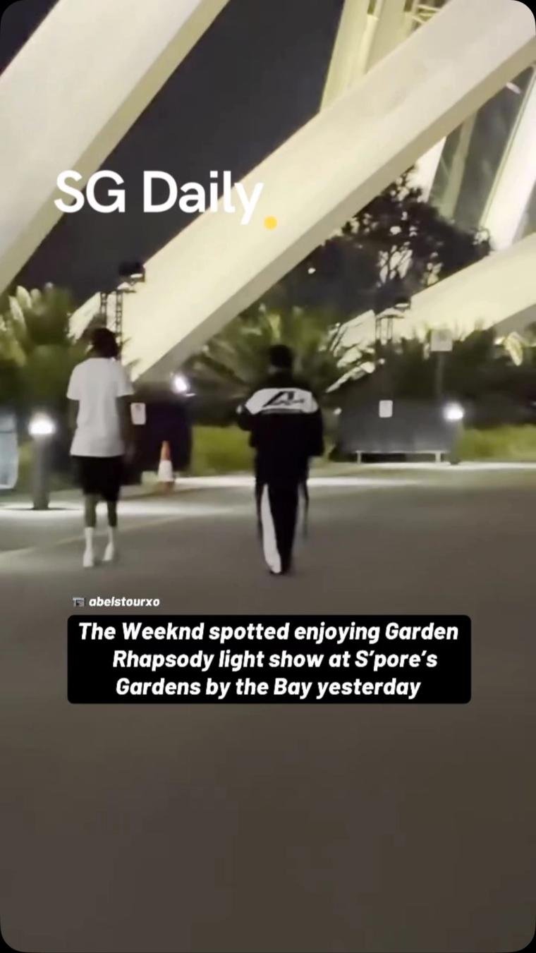 The Weeknd spotted enjoying Garden Rhapsody light show at S'pore's Gardens by the Bay yesterday