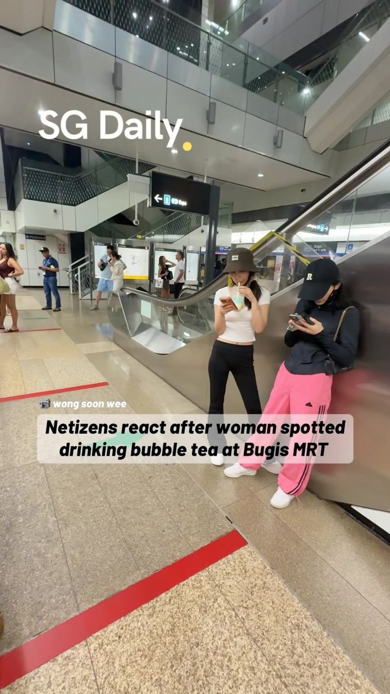 Woman spotted drinking bubble tea at Bugis MRT platform