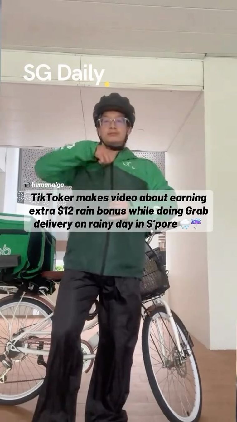 TikToker says he earned an extra $12 rain bonus while making Grab deliveries