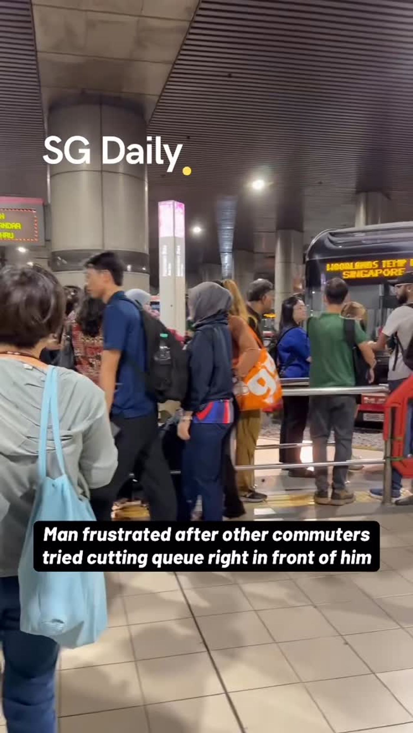 Man frustrated after other commuters tried cutting queue right in front of him