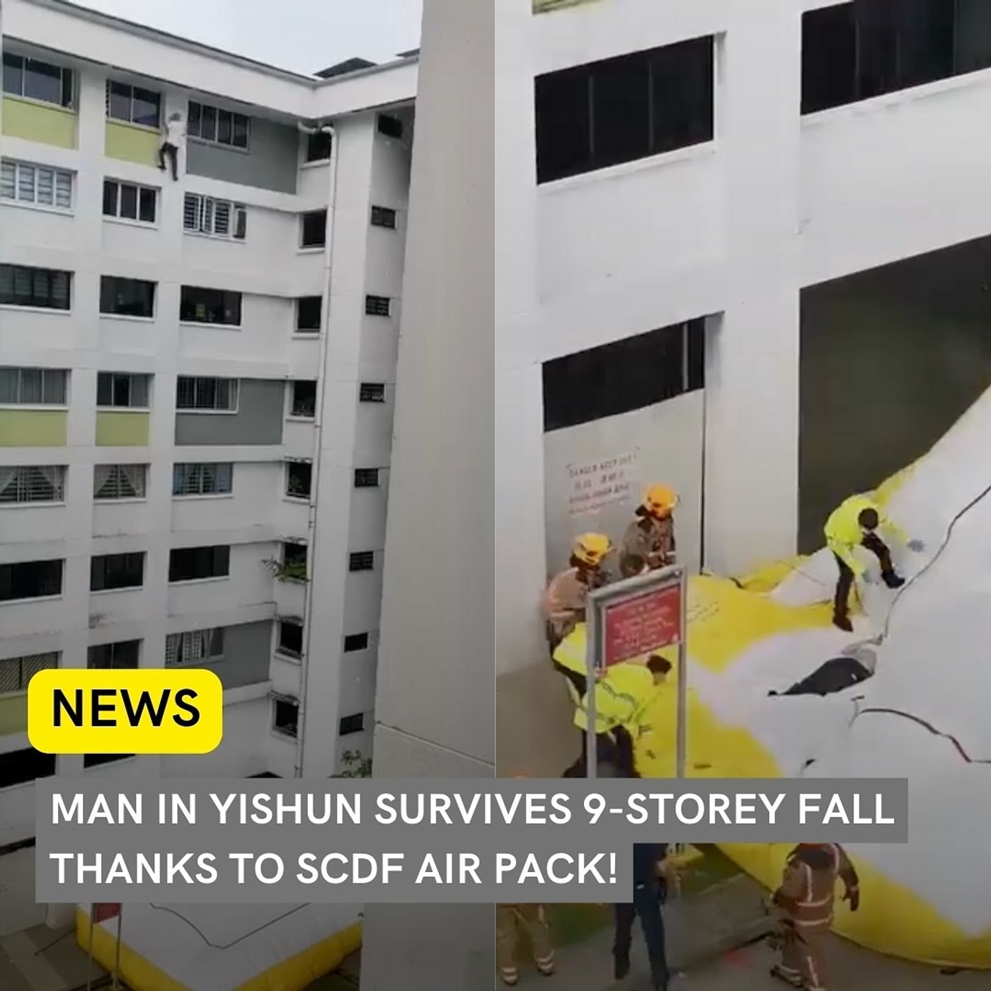 Man in Yishun Survives 9-Storey Fall Thanks to SCDF Air Pack