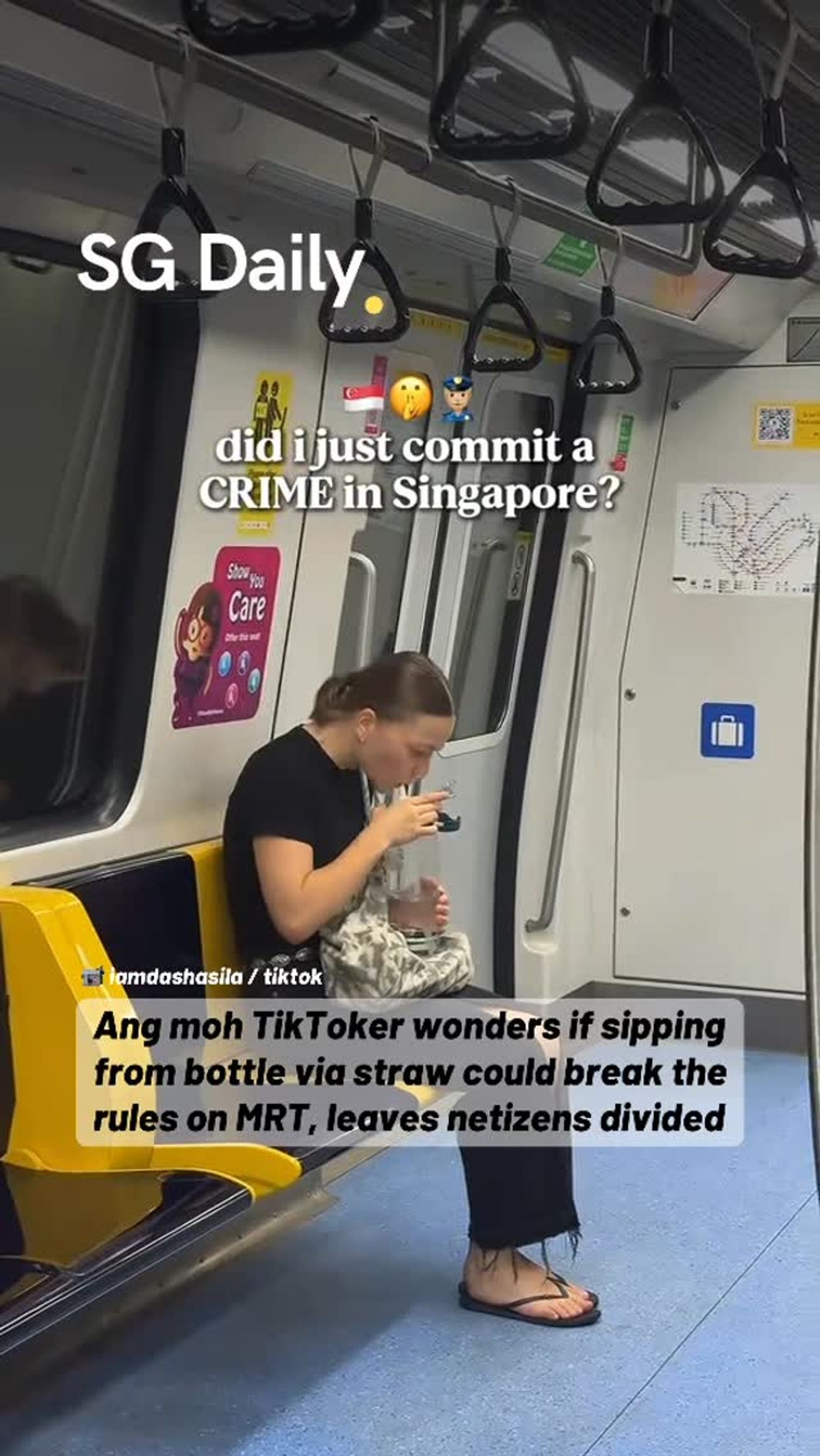 TikToker asks whether sipping from a bottle via a straw breaks MRT rules